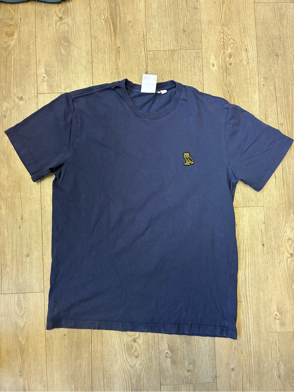 Men's Navy Short-Sleeve Crewneck T-Shirt OVO logo Small - Small tear